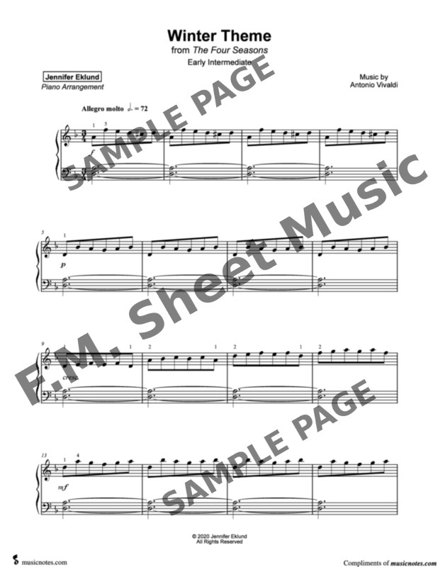 Winter Theme From The Four Seasons (Early Intermediate Piano) By - F.M ...